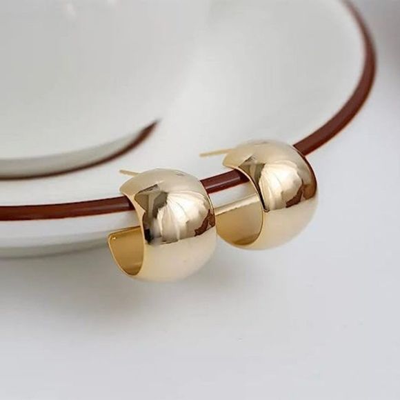 Women 14K Gold Plated Dainty Open Hoops Hypoallergenic Trendy Earrings - Picture 3 of 7